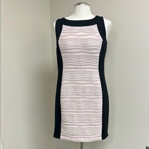 Calvin Klein Sleeveless Black Ivory Colorblock Textured Bodycon Sheath Dress